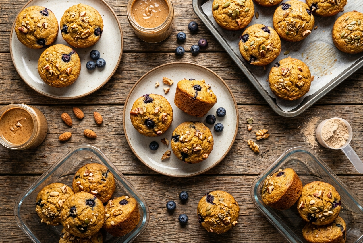 Golden protein muffins in a muffin tin with broccoli and turkey visible inside